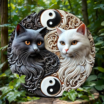 Black & White Cat Yin Yang Metal Sign Feng Shui Home Decor-MoonChildWorld