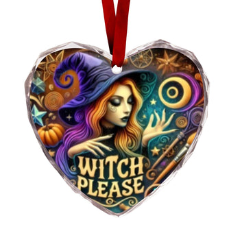 Gothic Witch Halloween Christmas Heart-Shaped Crystal Glass Ornament