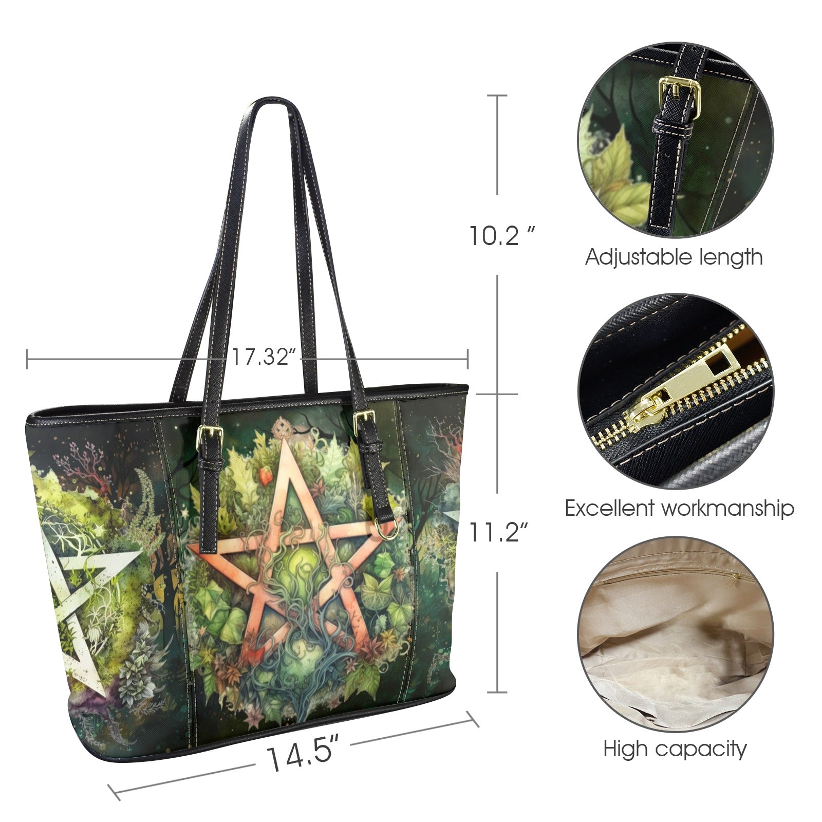 Green Pentagram Pagan Tote Bag-MoonChildWorld