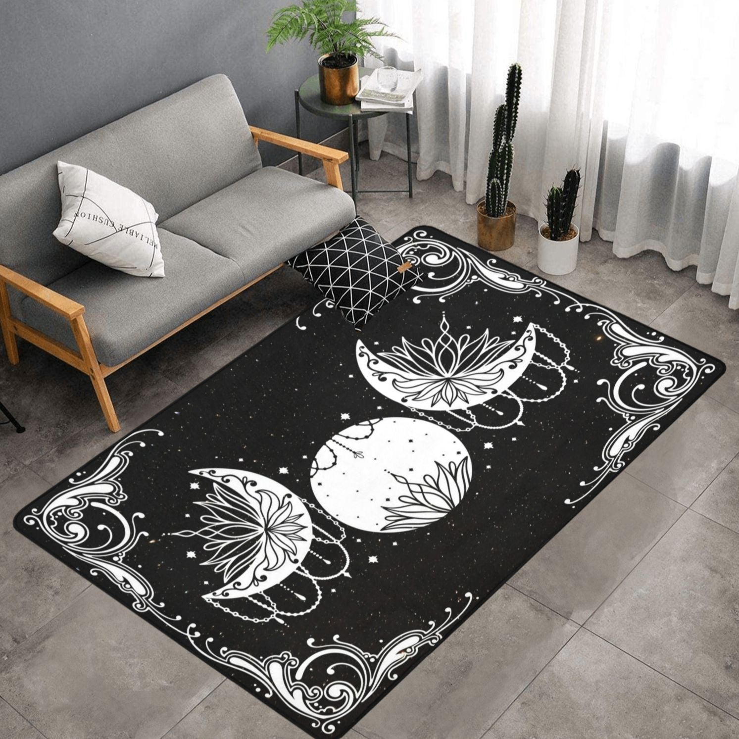 Triple moon area rug Wicca rug-MoonChildWorld