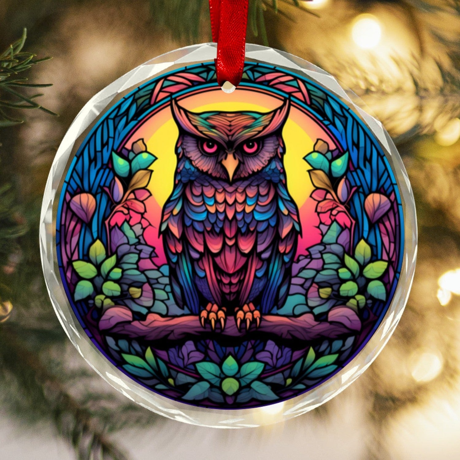 Wild Owl Glass Christmas Ornament-MoonChildWorld