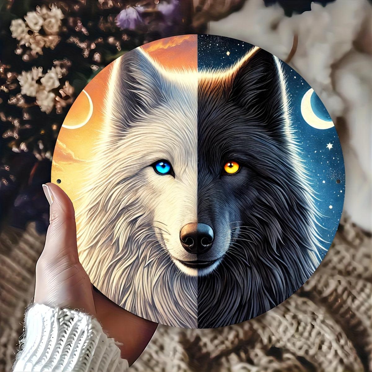 Moon Wolf Metal Sign Black and White Wolves Wall Sign-MoonChildWorld