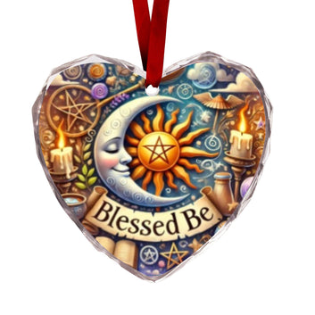 Cestial Sun Moon Pagan Wicca Yule Heart-Shaped Crystal Glass Ornament