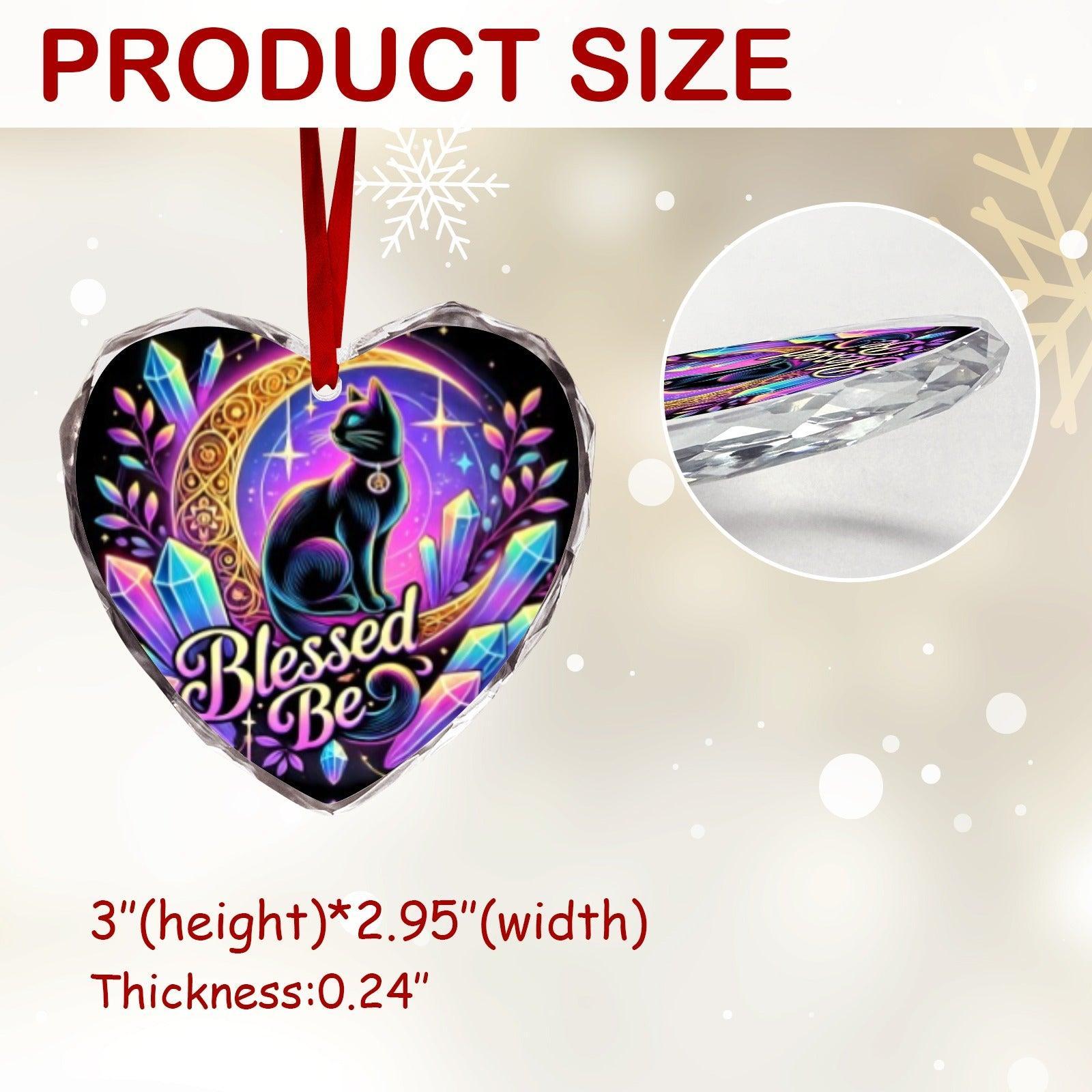 Witchy Moon Black Cat Wicca Christmas Heart-Shaped Crystal Glass Ornament-MoonChildWorld