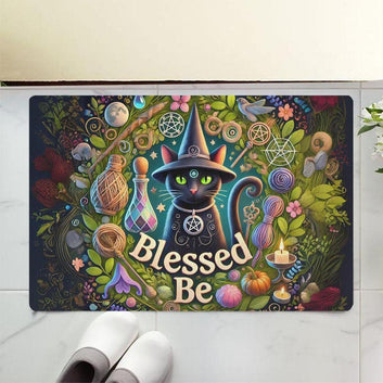 Occult Black Cat Doormat Witchcraft Doormat for Witch Home Decor