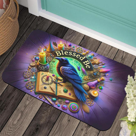 Wicca Black Raven Doormat Witchy Crow Doormat for Pagan Home Decor