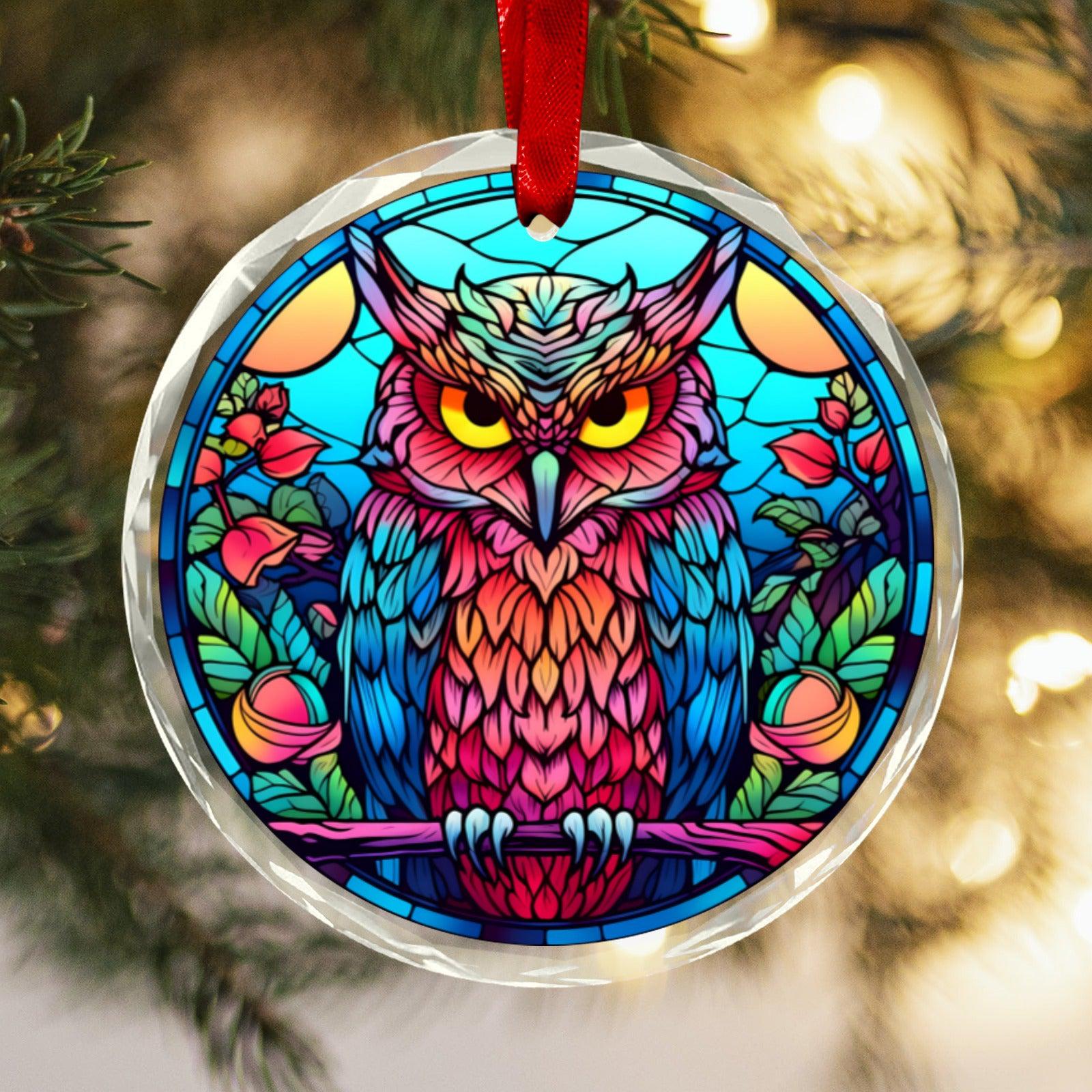 Wild Owl Glass Christmas Ornament-MoonChildWorld