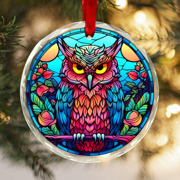 Wild Owl Glass Christmas Ornament