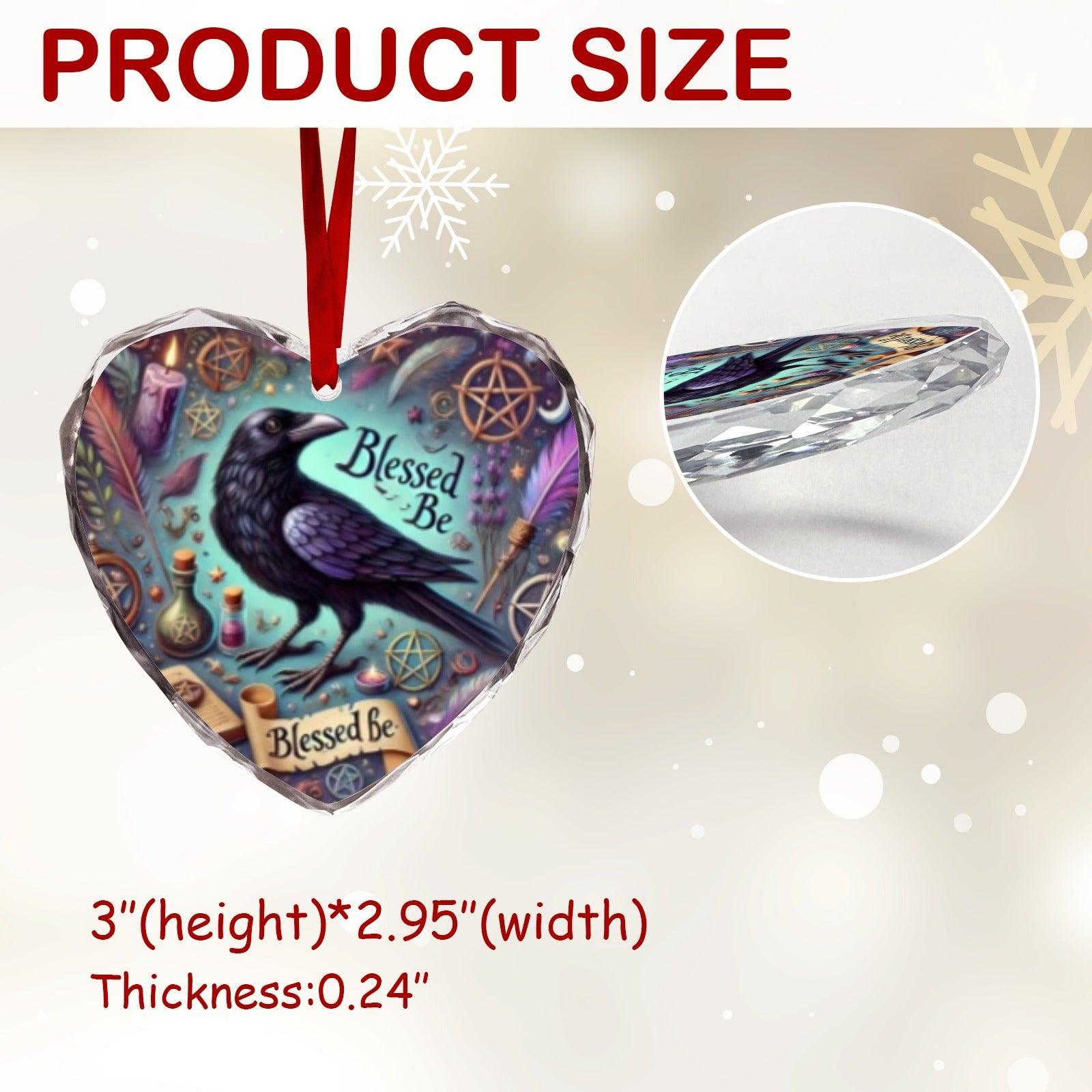 Gothic Raven Witch Crow Christmas Heart-Shaped Crystal Glass Ornament-MoonChildWorld