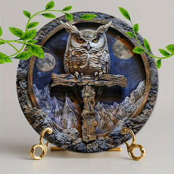 Cross and Owl Metal Sign Enchanting Home Decor