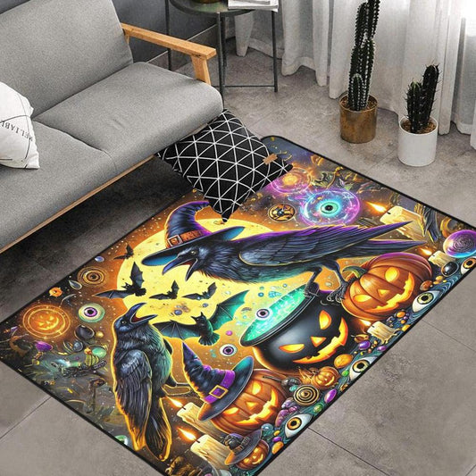 Black Raven Gothic Area Rug Witchy Crow Carpet for Halloween