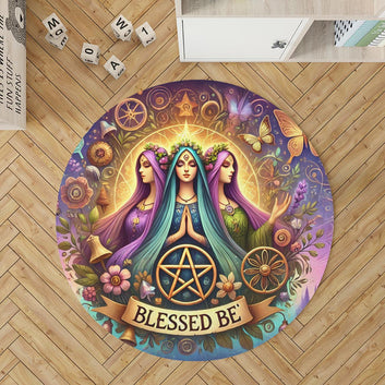Wicca Triple Goddess Round Rug Hecate Goddess Carpet for Pagan Home Decor