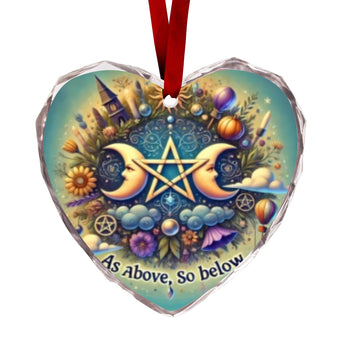 Pentagram Triple Moon Pagan Yule Heart-Shaped Crystal Glass Ornament