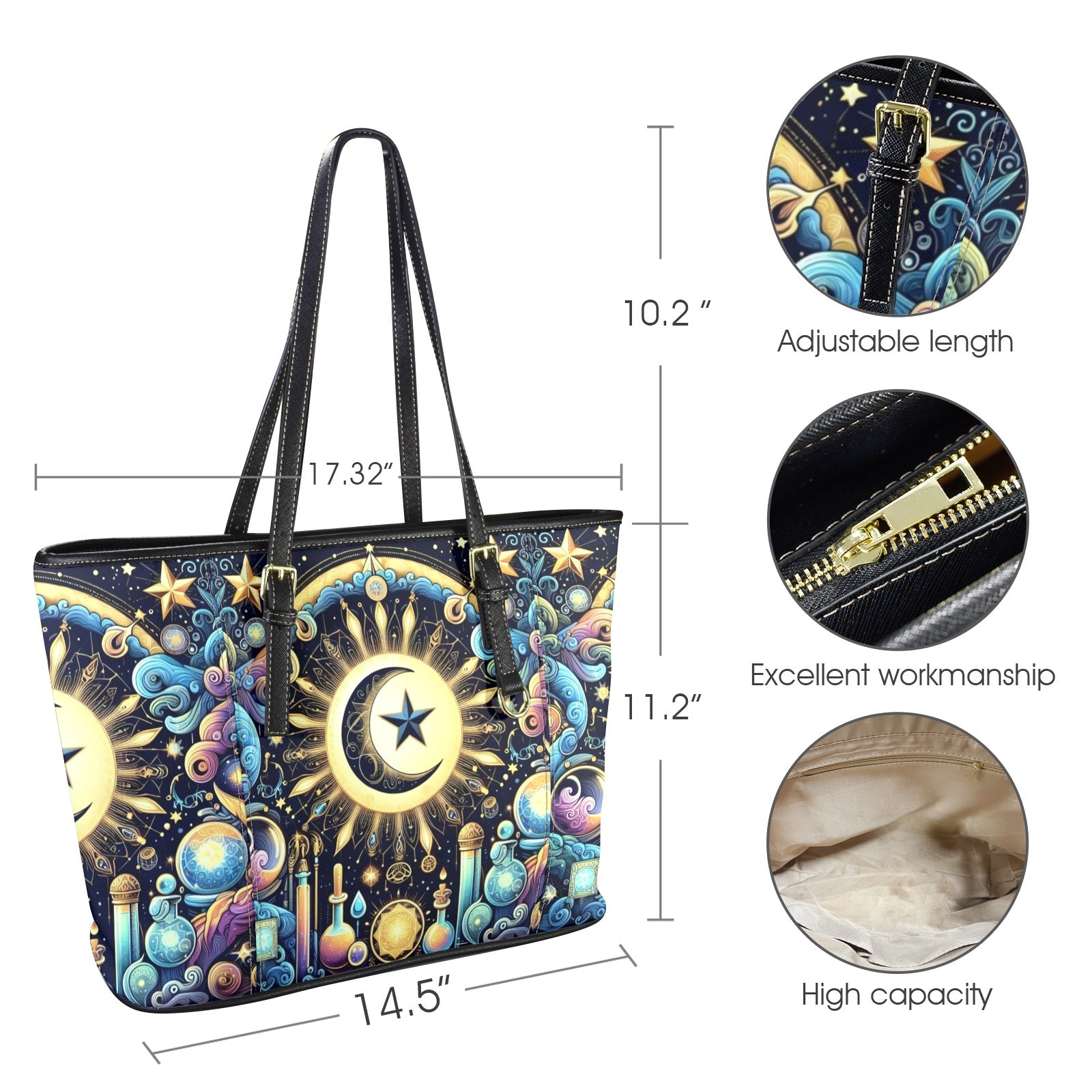 Celestial Crescent Moon Tote Bag-MoonChildWorld