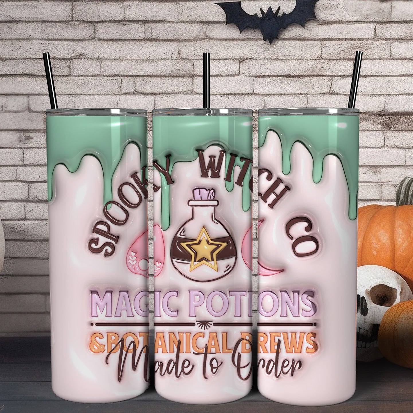 Spooky Witch Skinny Tumbler with Lid and Straw-MoonChildWorld