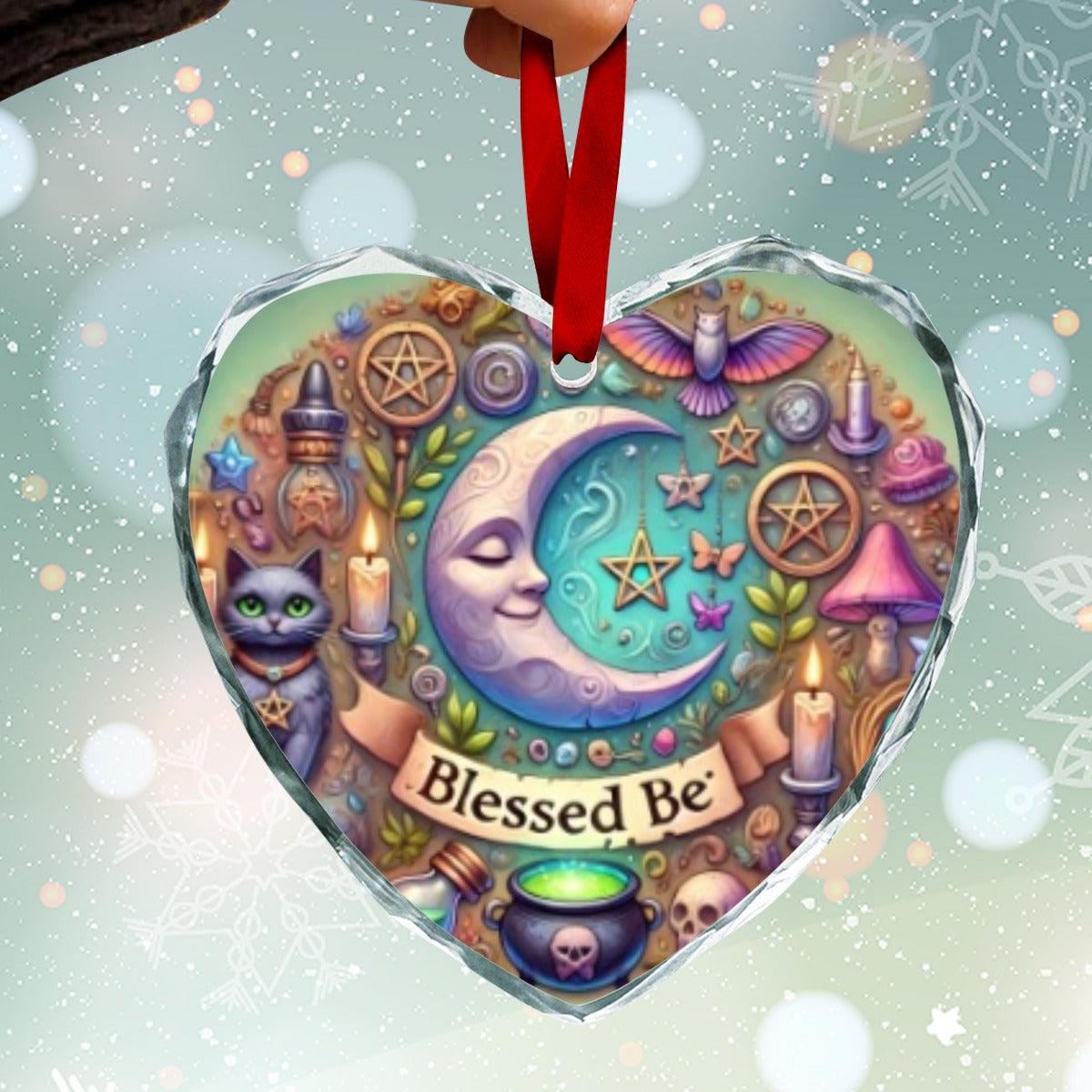 Witchcraft Symbol Wicca Christmas Heart-Shaped Crystal Glass Ornament-MoonChildWorld