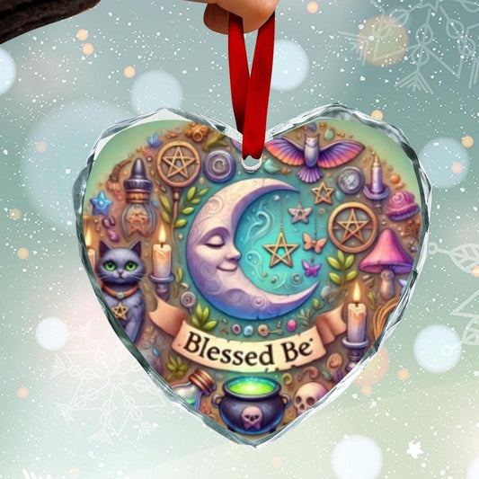 Witchcraft Symbol Wicca Christmas Heart-Shaped Crystal Glass Ornament