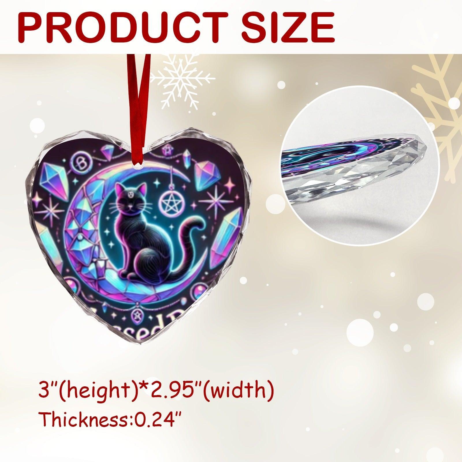 Crescent moon Black Cat Wicca Christmas Heart-Shaped Crystal Glass Ornament-MoonChildWorld