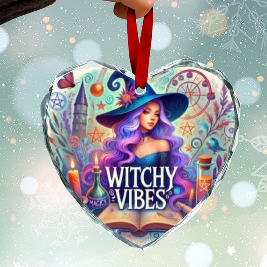 Magick Witch Wicca Christmas Heart-Shaped Crystal Glass Ornament