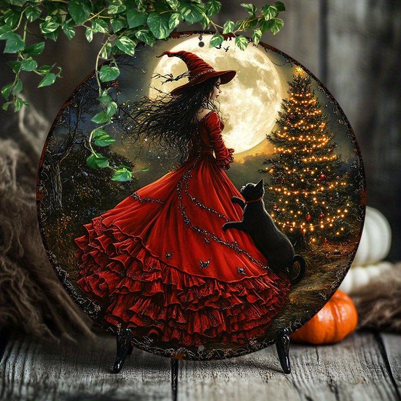 Christmas Witch Wall Art Wiccan Metal Sign for Pagan Yule Home Decorations-MoonChildWorld