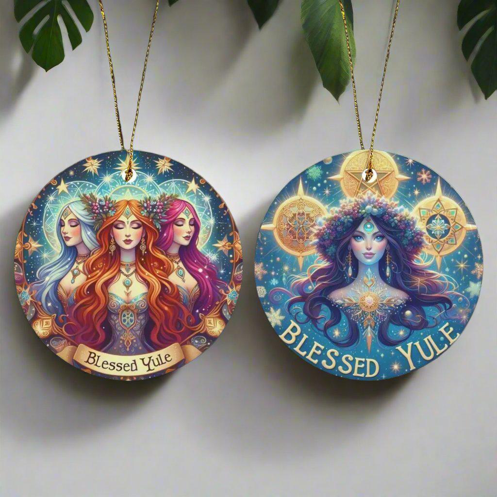 Triple Goddess Ceramic Christmas Ornament for Yule Tree Decorations-MoonChildWorld