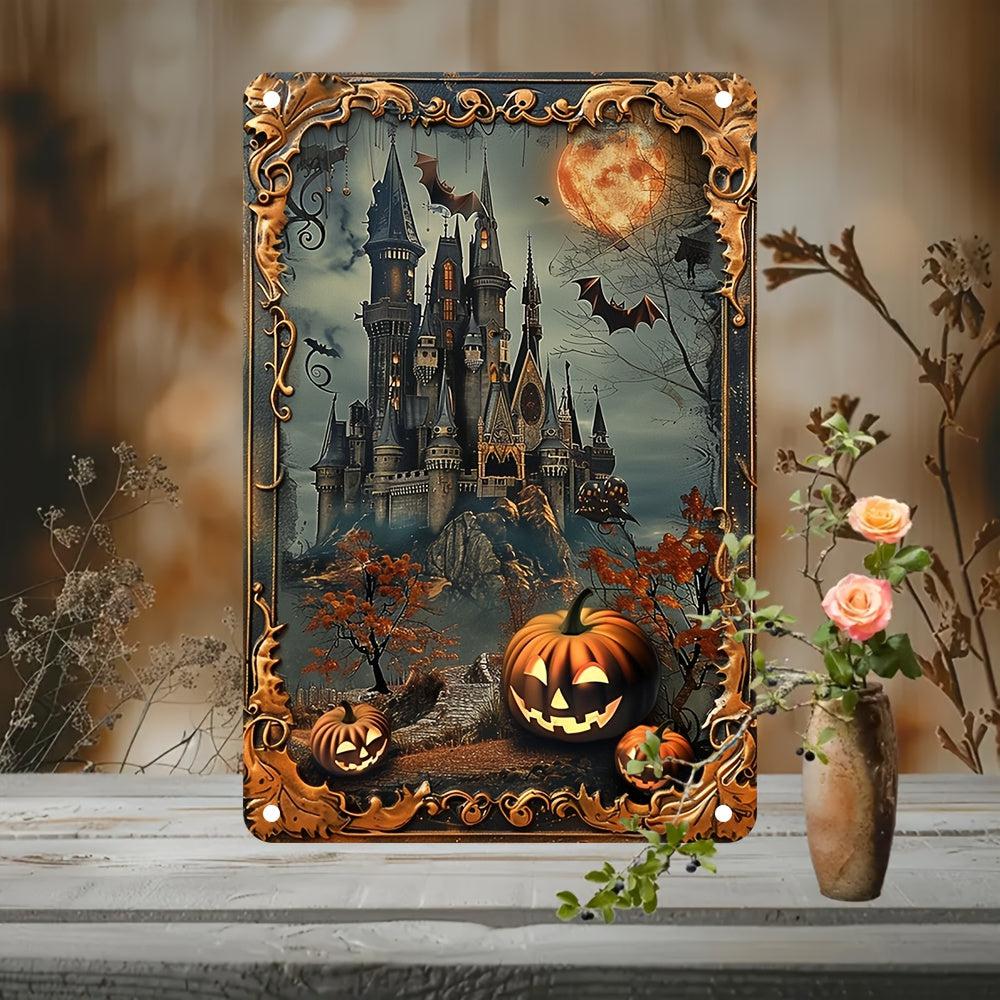 Halloween Decorative Sign Haunted Castle Wall Art Witch Castle Metal Sign-MoonChildWorld