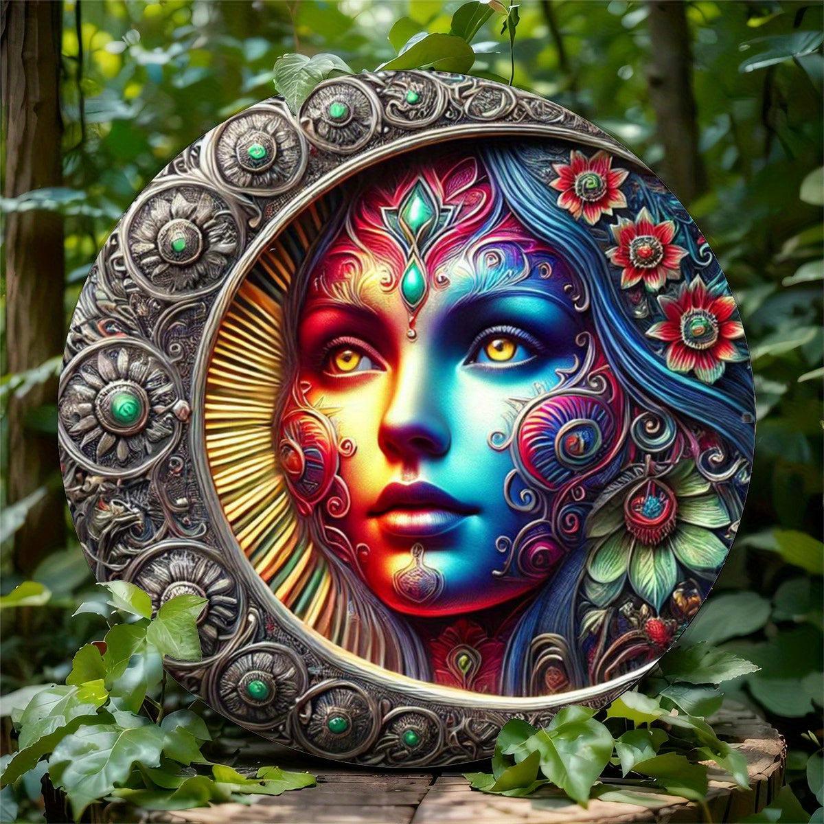 Moon Goddess Wall Decor Celestial Goddess Metal Sign for Pagan Home Decorations-MoonChildWorld