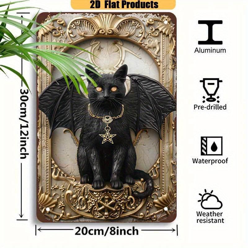 Gothic Devil Cat Wall Art Wicca Black Cat Metal Sign Witchcraft Wall Decor-MoonChildWorld