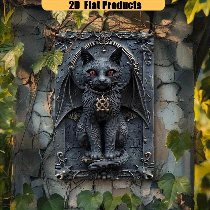 Gothic Devil Cat Wall Art Wicca Black Cat Metal Sign Witchcraft Wall Decor-MoonChildWorld