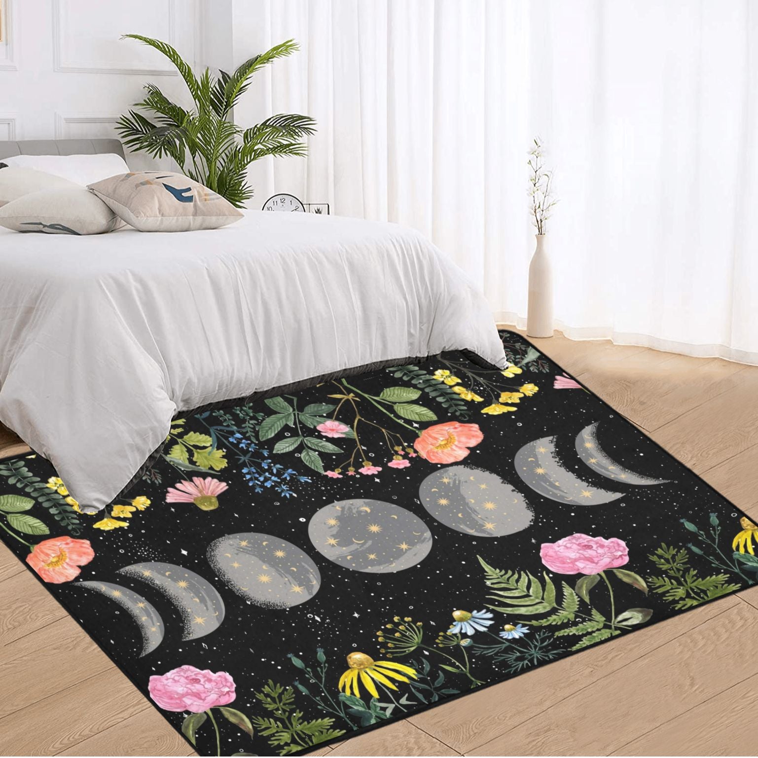 Floral moon phase area rug-MoonChildWorld