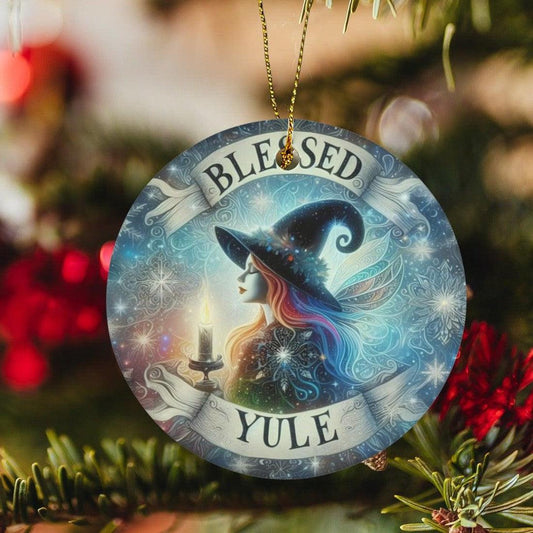 Mystic Witch Ceramic Christmas Ornament for Yule Tree Decorations