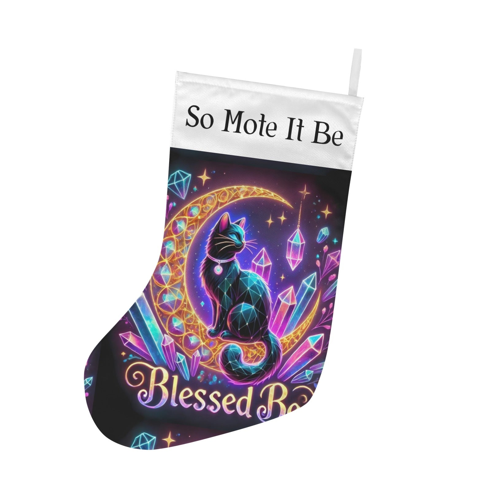 Wicca Black Cat Witchy Christmas Stocking for Yule Decorations-MoonChildWorld