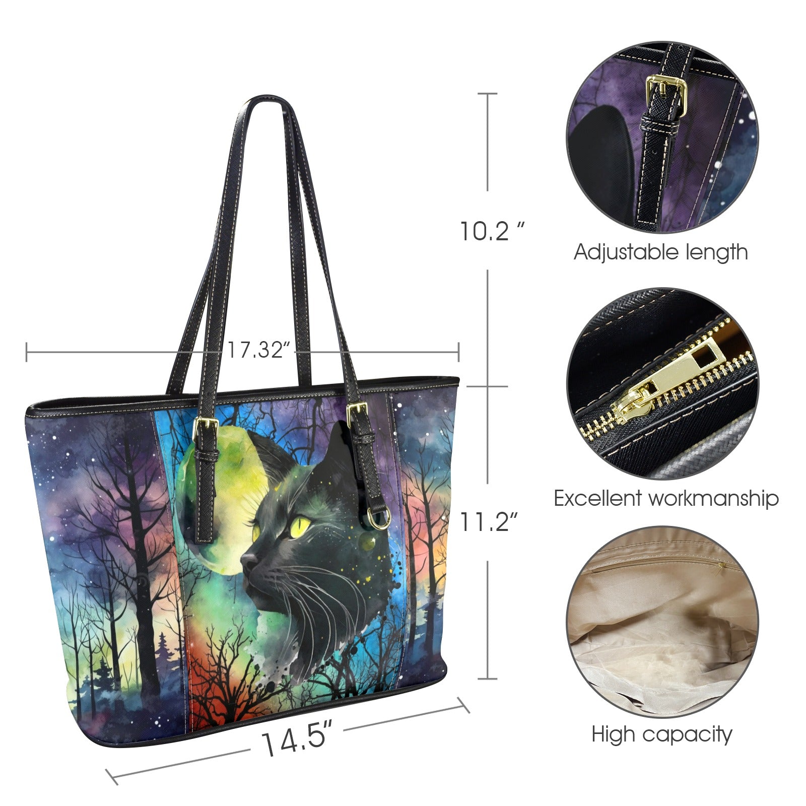 Moon black cat Halloween Tote Bag-MoonChildWorld