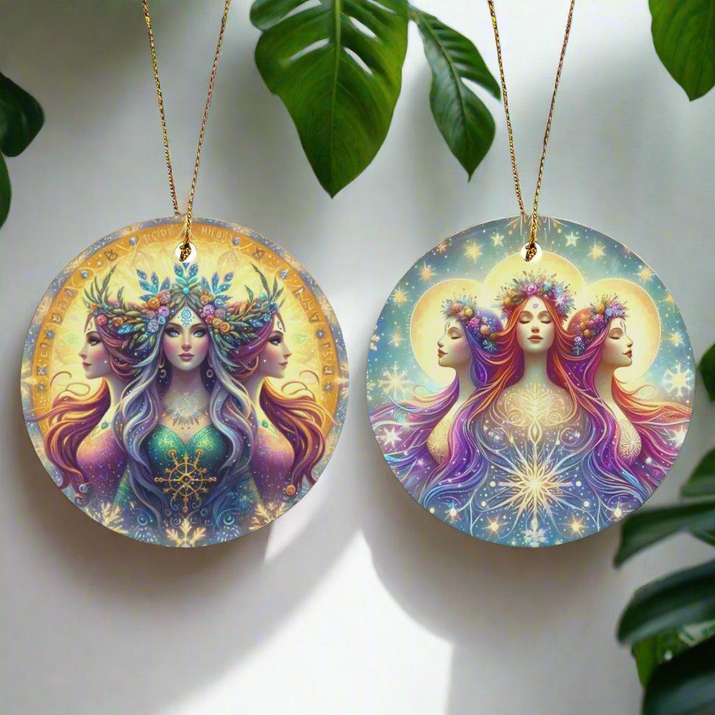 Triple Goddess Ceramic Christmas Ornament for Yule Tree Decorations-MoonChildWorld