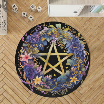 Floral Pentagram Round Rug Witchy Rug
