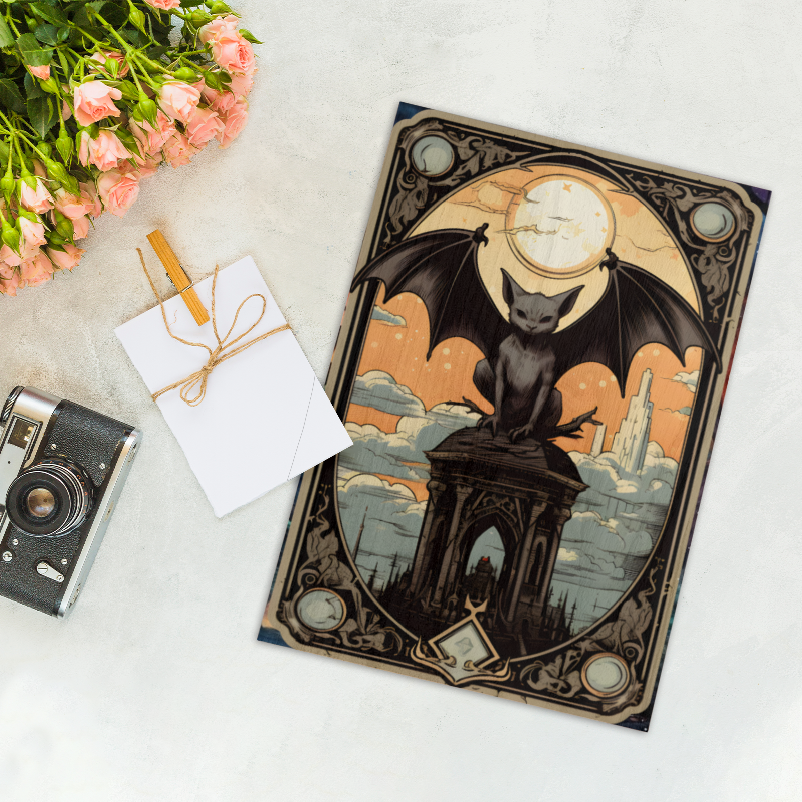 Vintage Halloween Wood Print Witchy Tarot Card Art-MoonChildWorld