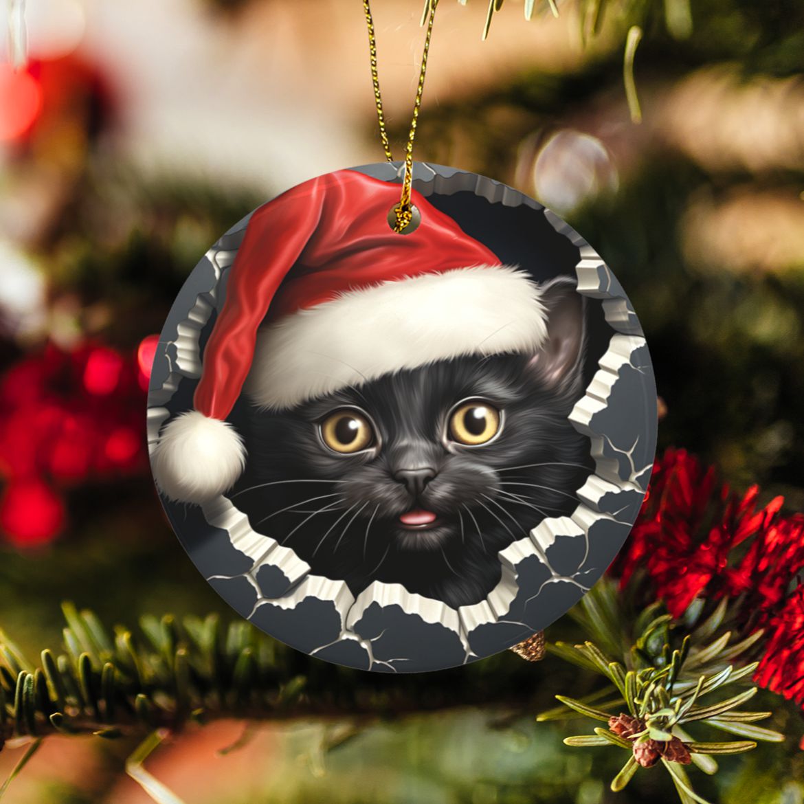 Black cat 3D Christmas Ceramic Ornaments-MoonChildWorld