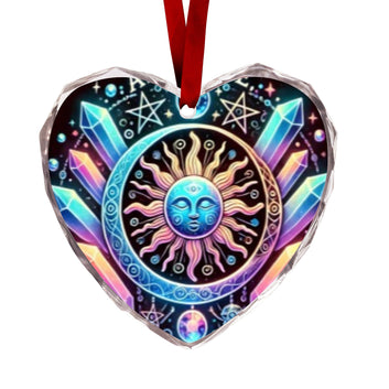 Sun Goddess Pentagram Wicca Christmas Heart-Shaped Crystal Glass Ornament