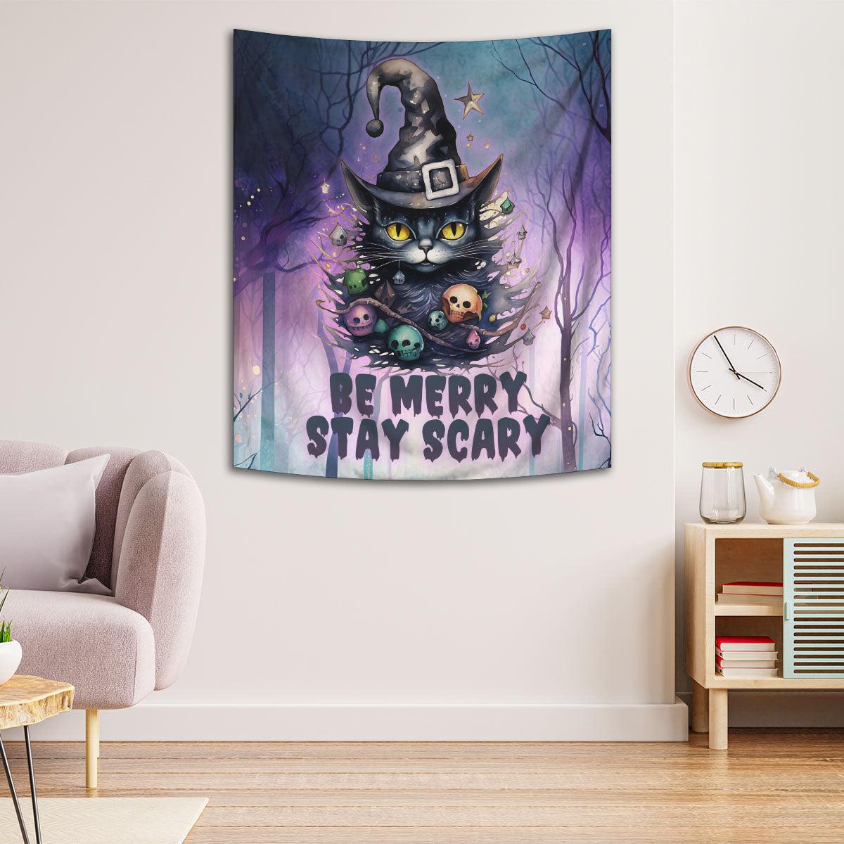 Witchy Cat Tapestry Gothic Cat Wall Hanging for Christmas-MoonChildWorld