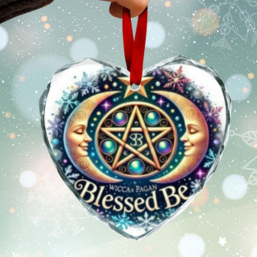 Witchcraft Pentacle Moon Wicca Christmas Heart-Shaped Crystal Glass Ornament-MoonChildWorld