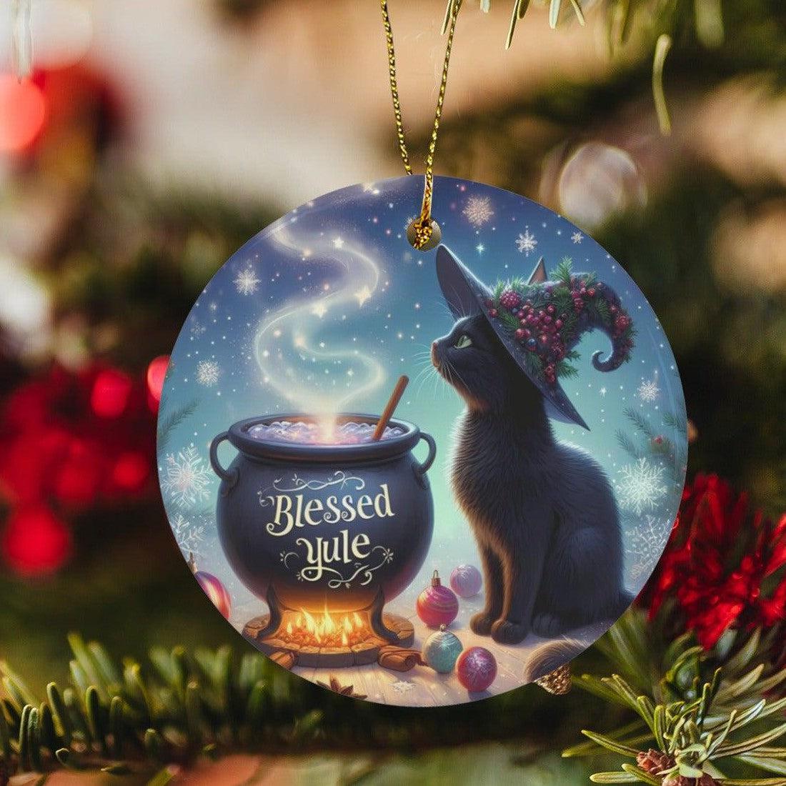 Black cat Ceramic Christmas Ornament for Yule Tree Decorations-MoonChildWorld