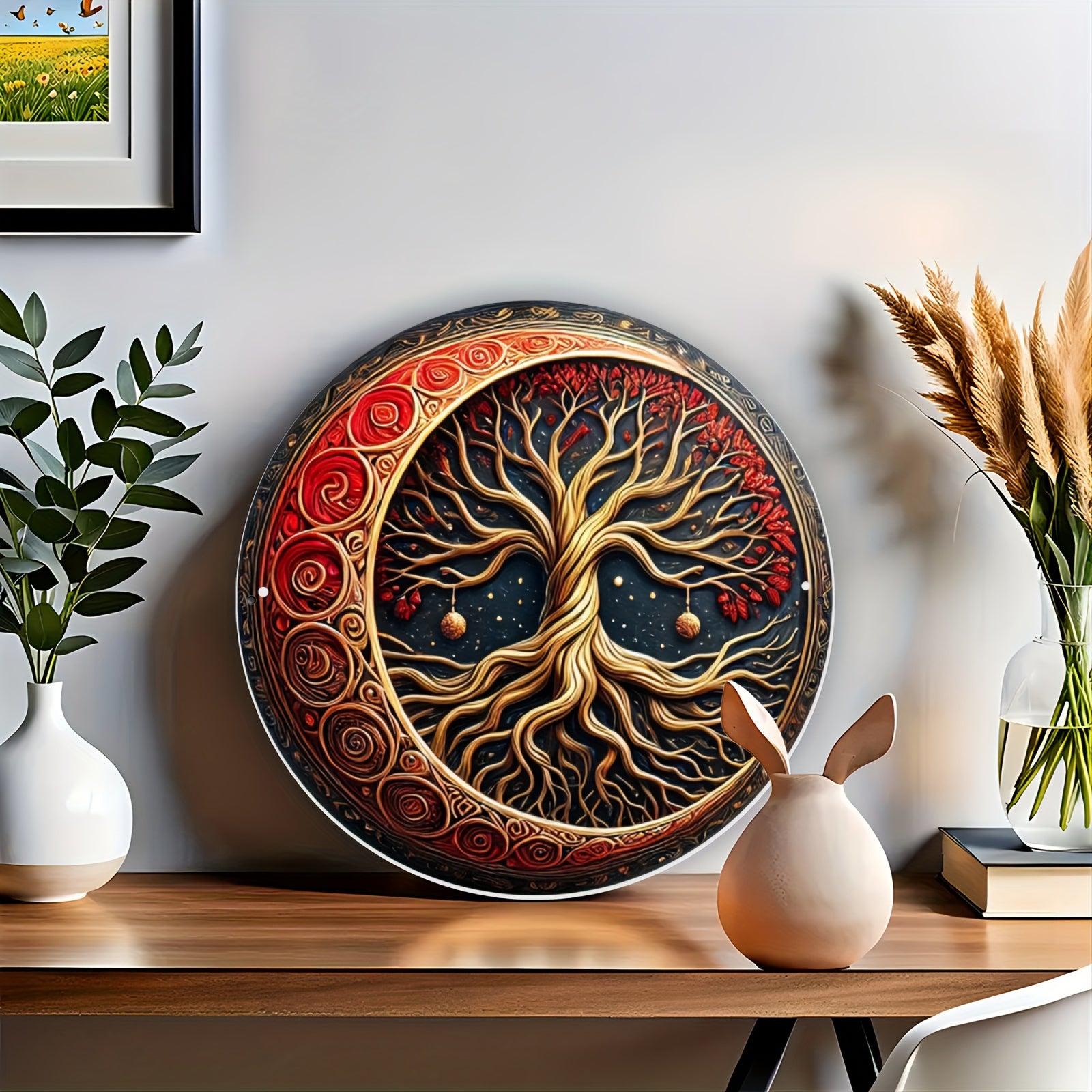 Red Golden Moon Tree Wall Art Tree of life Metal Sign Pagan Yule Home Decor-MoonChildWorld