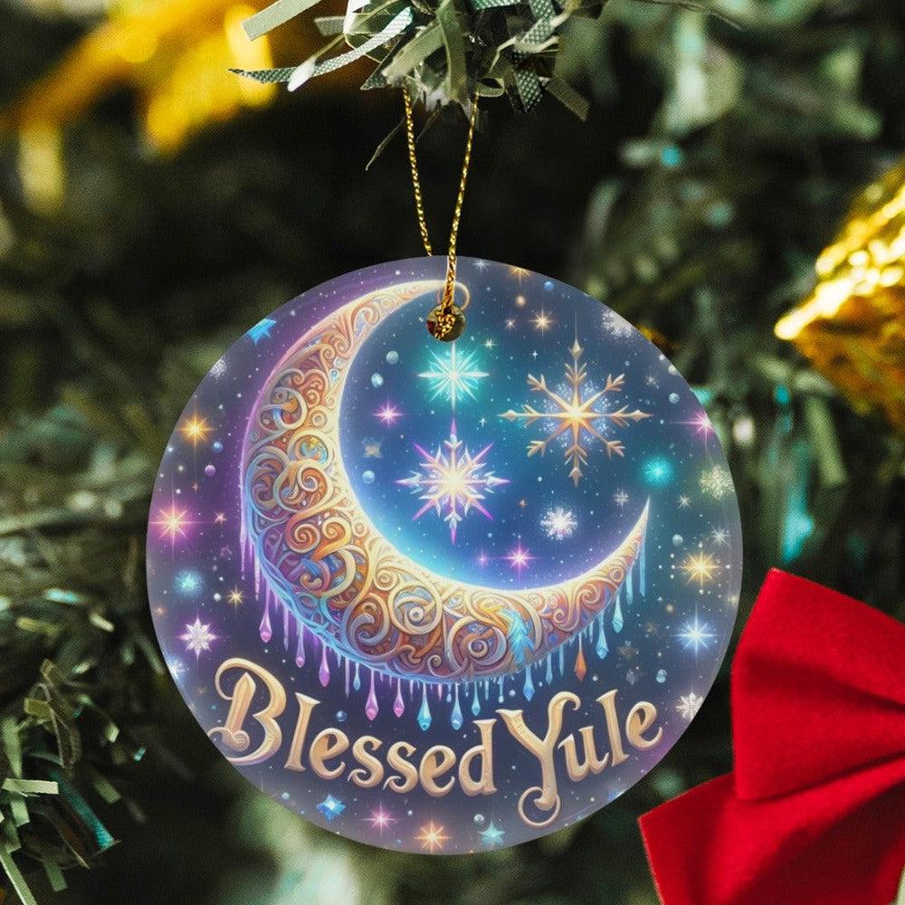 Crescent moon Ceramic Christmas Ornament for Pagan Yule Decor-MoonChildWorld