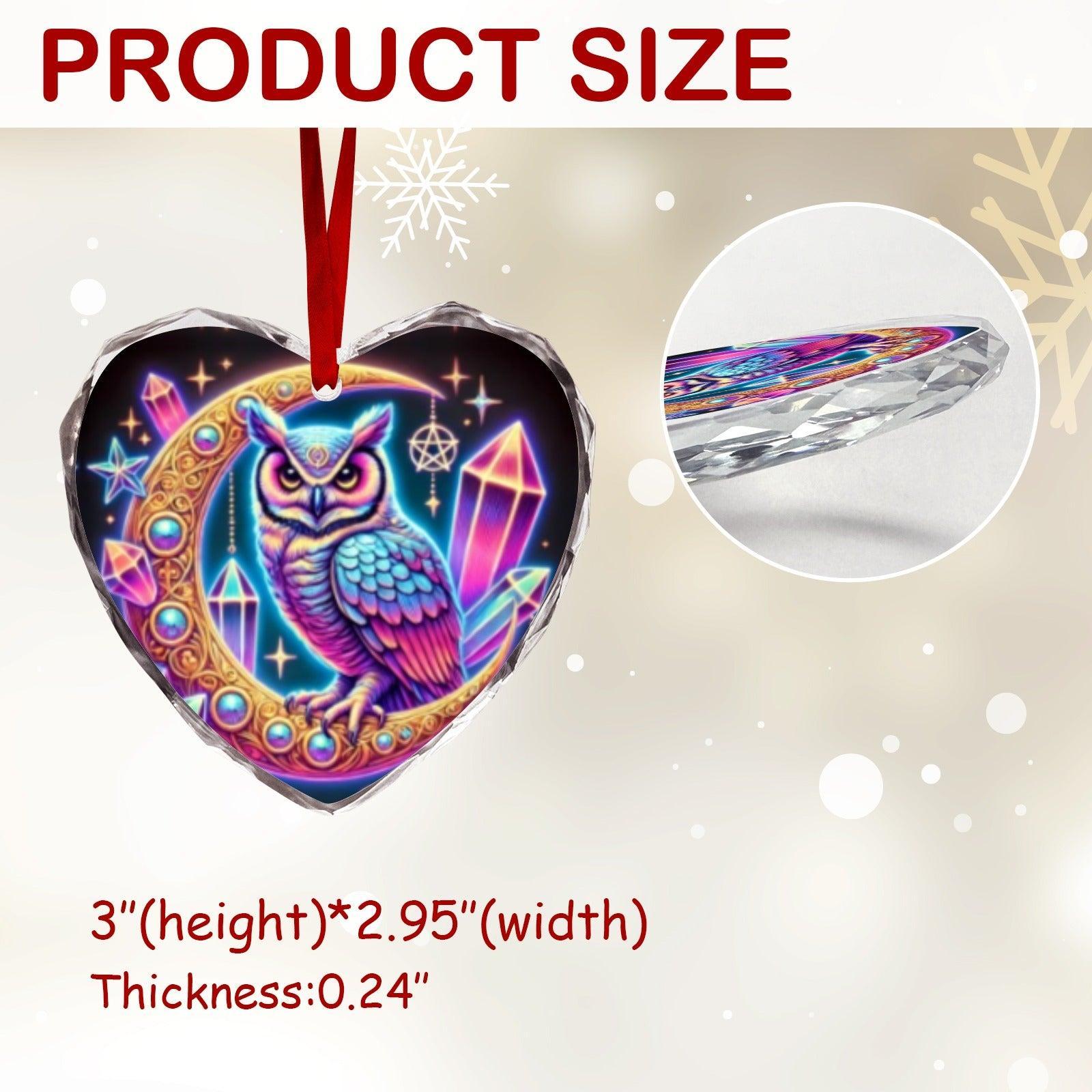 Mystic Moon Owl Wiccan Christmas Heart-Shaped Crystal Glass Ornament-MoonChildWorld