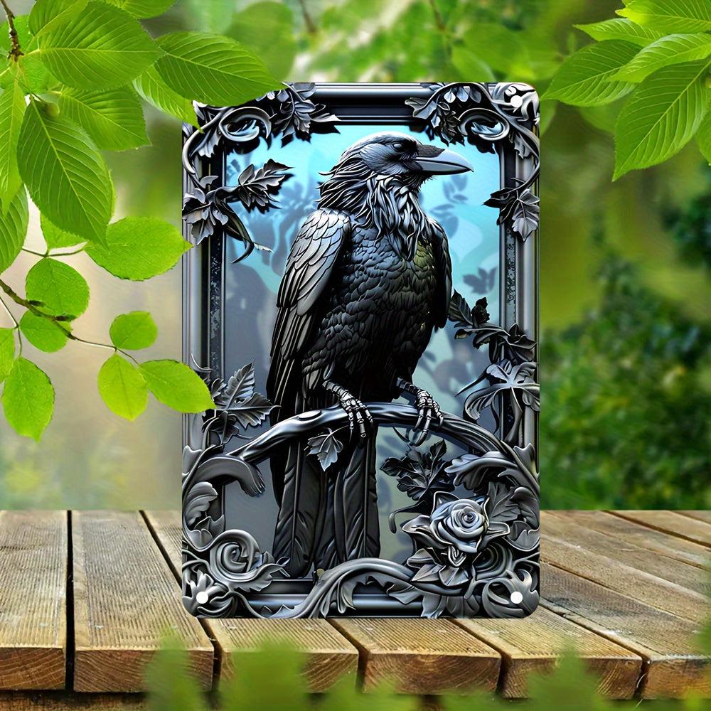 Gothic Crow Wall Art Black Raven Metal Sign-MoonChildWorld