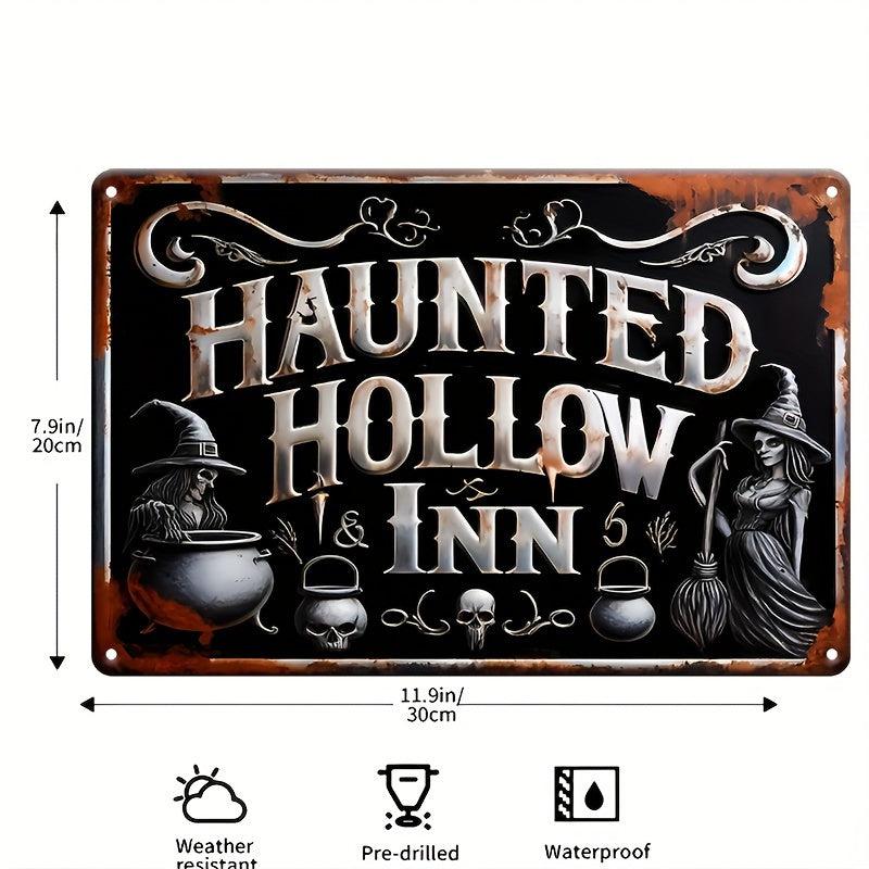 Haunted Hollow Inn Metal Sign Witch Wall Decor Halloween Welcome Sign-MoonChildWorld