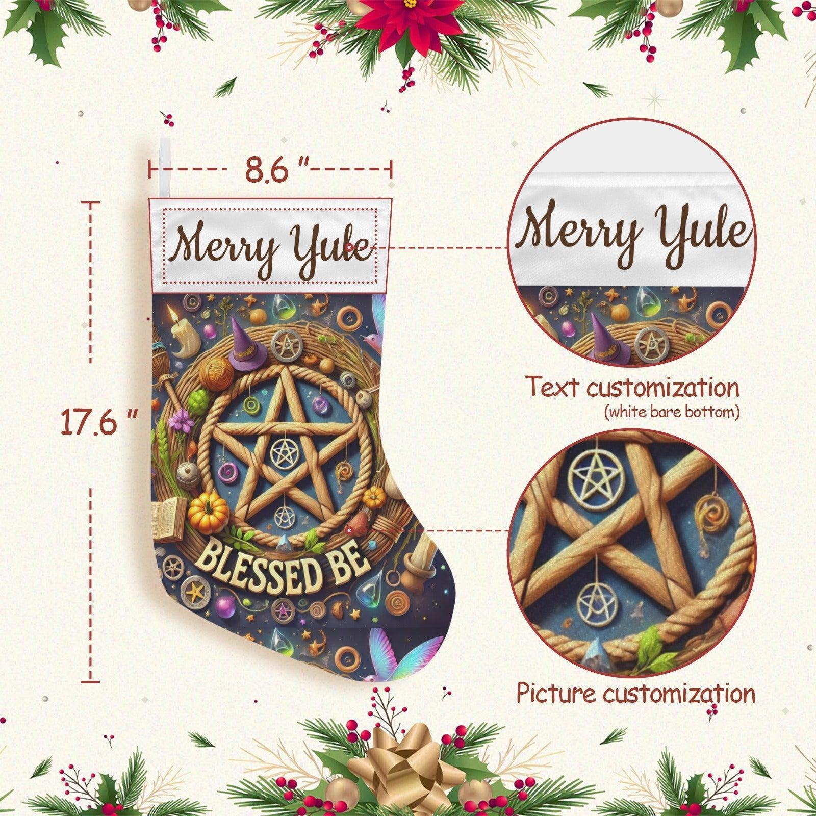 Yule Pentacle Pagan Wicca Christmas Stocking for Yule Decorations-MoonChildWorld