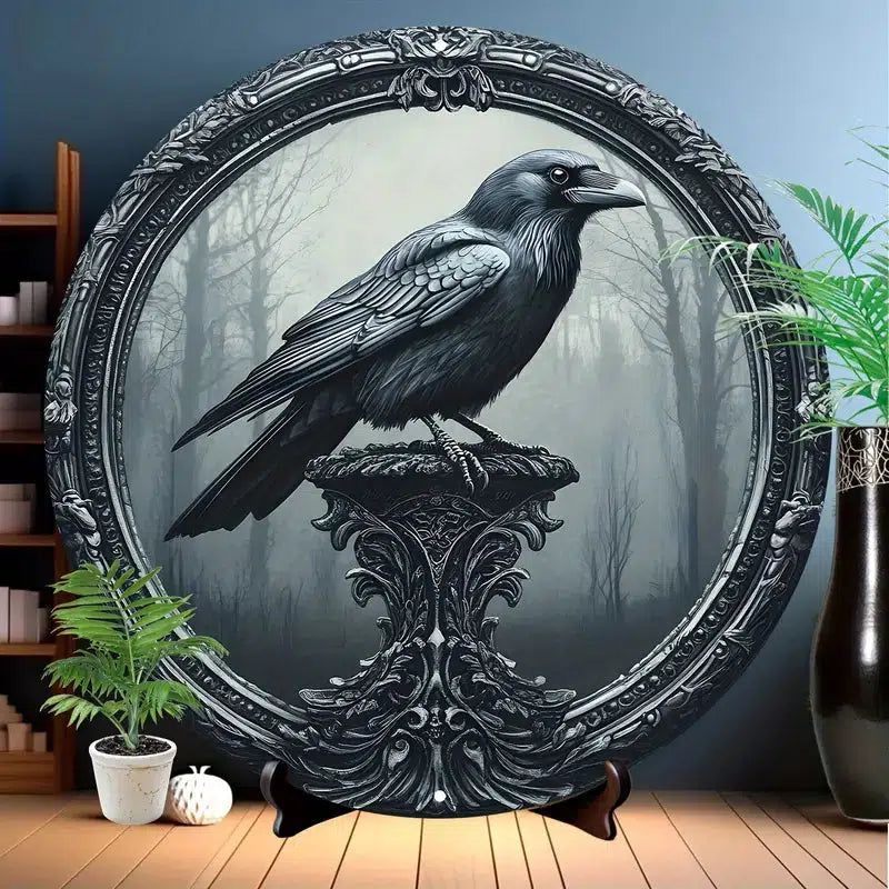 Witchy Black Crow Metal Sign Raven Gothic Home Decor-MoonChildWorld