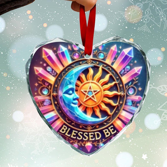 Pagan Yule Sun Moon Wicca Christmas Heart-Shaped Crystal Glass Ornament