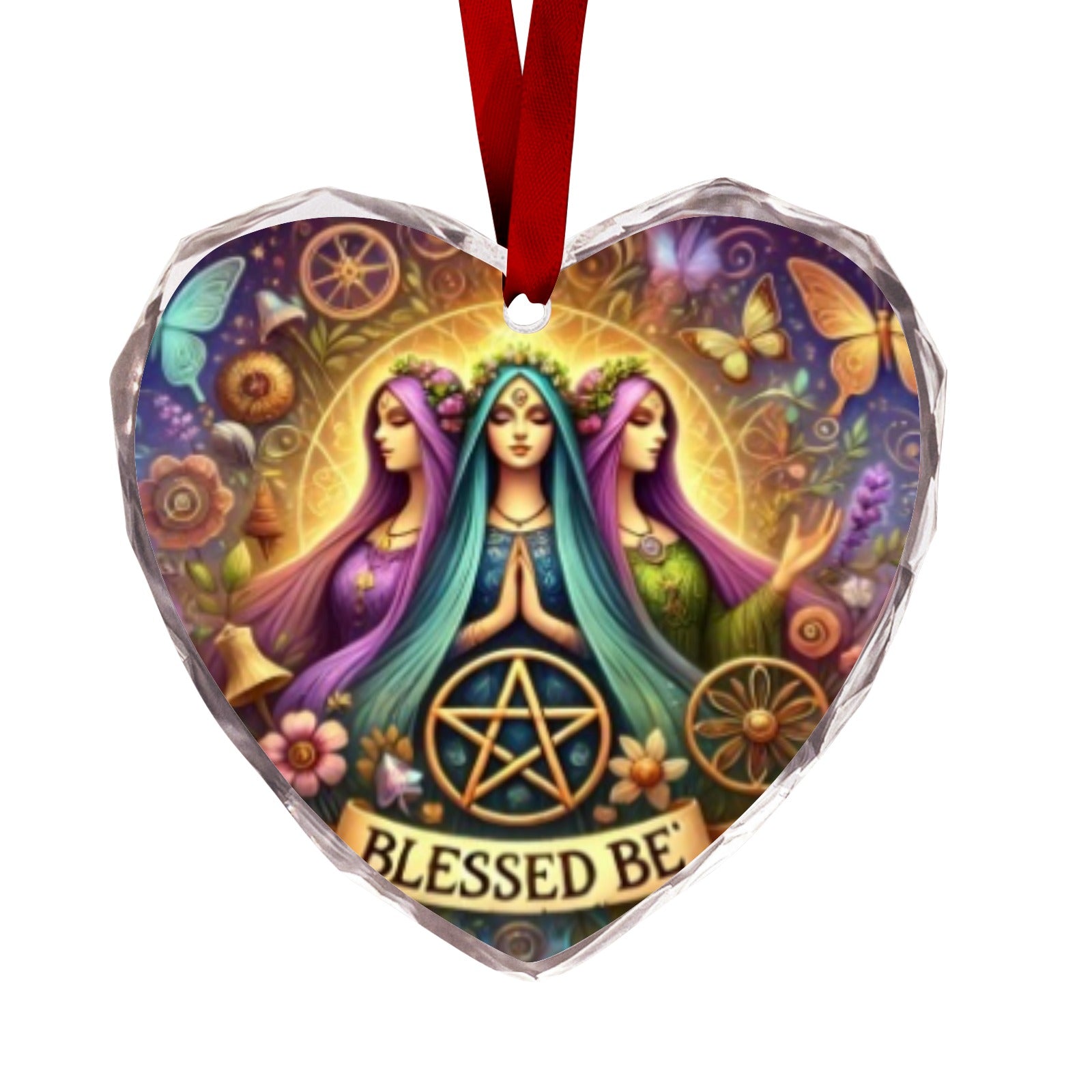 Hecate Goddess Triple Goddess Wicca Yule Heart-Shaped Crystal Glass Ornament-MoonChildWorld